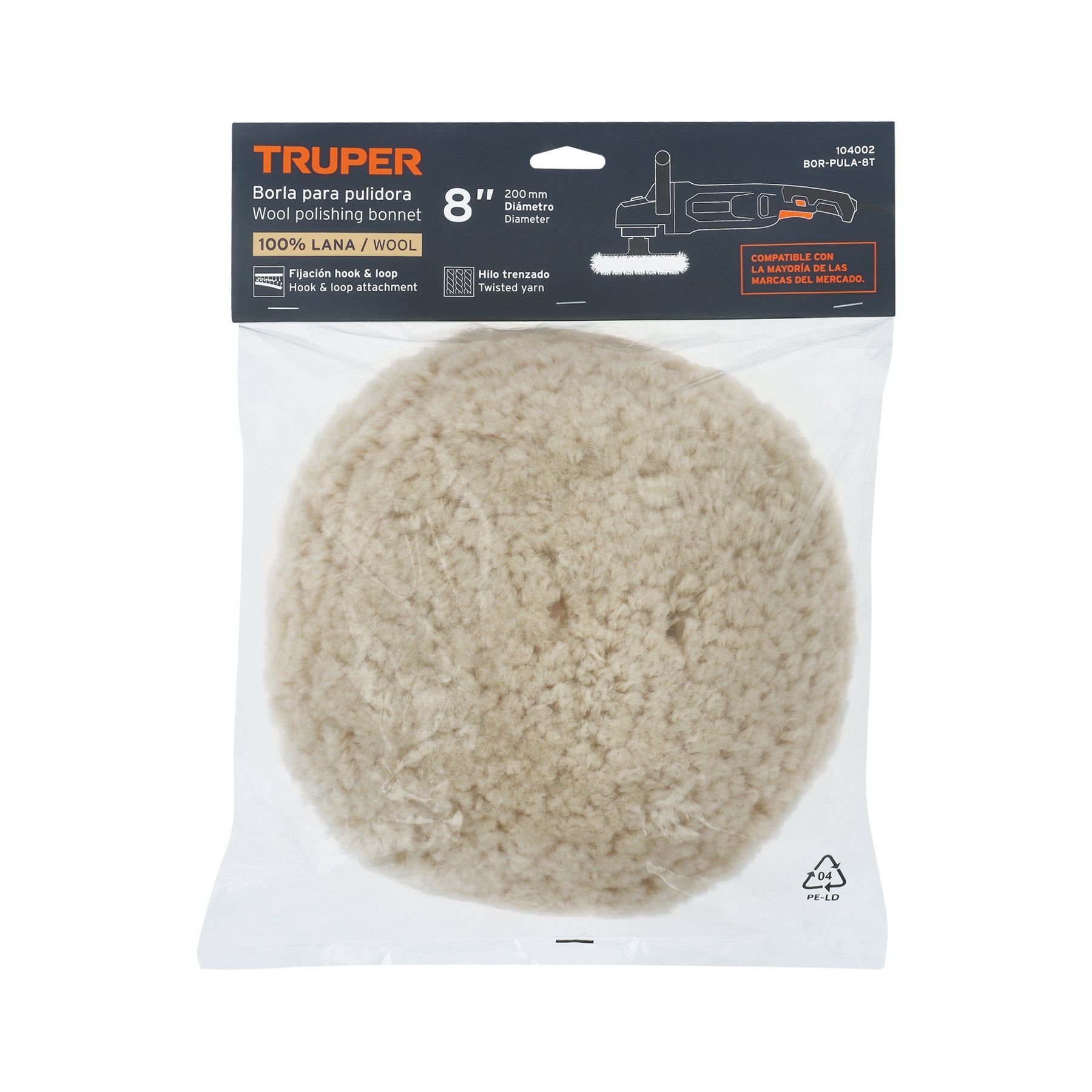 Borla para pulir lana trenzada de hook and loop TRUPER 8"