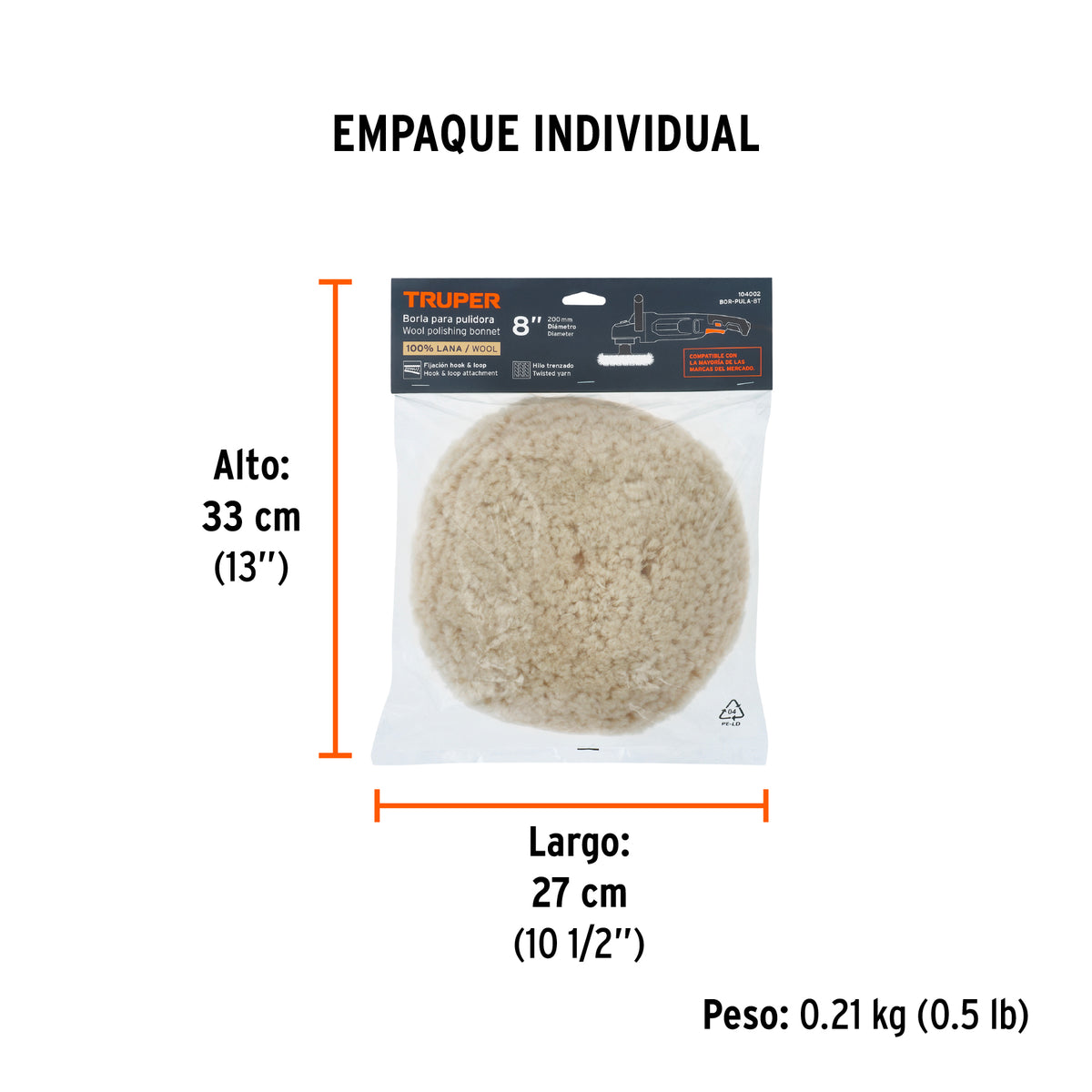 Borla para pulir lana trenzada de hook and loop TRUPER 8"
