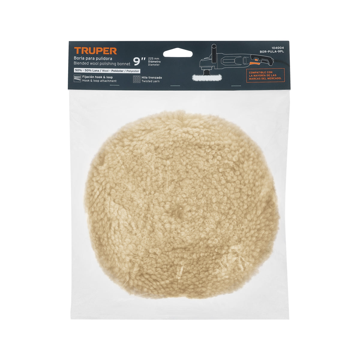 Borla para pulir 50% lana/50% poliester de 9" hook and loop