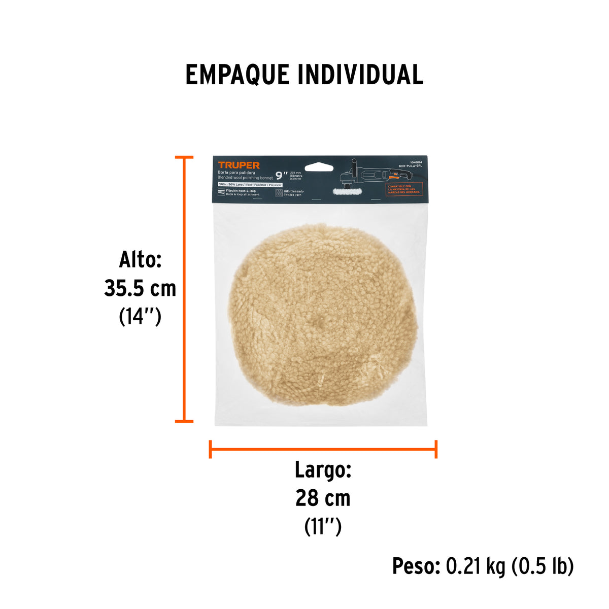 Borla para pulir 50% lana/50% poliester de 9" hook and loop
