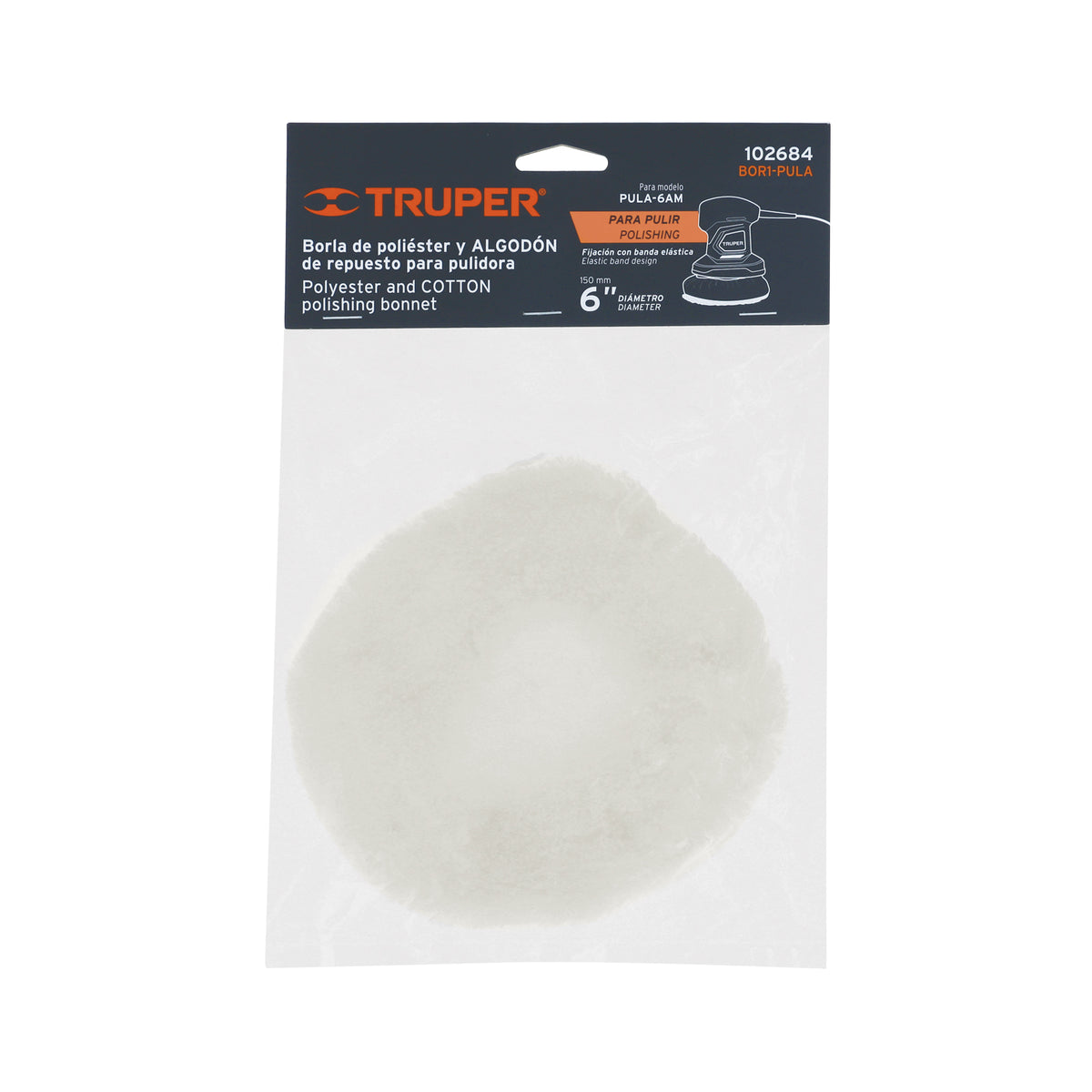 Borla para pulir de poliester/algodon 6" con resorte TRUPER