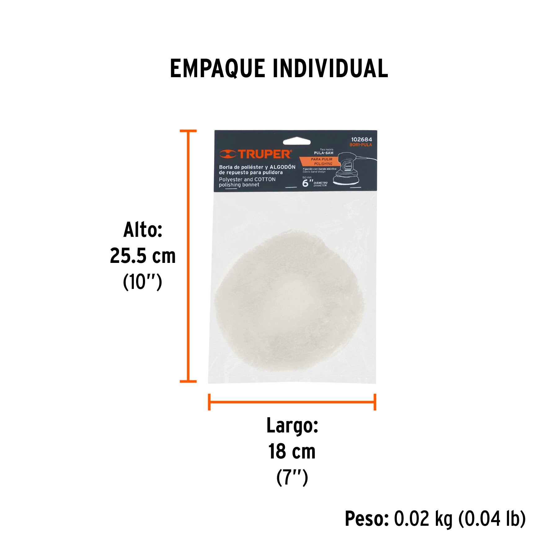 Borla para pulir de poliester/algodon 6" con resorte TRUPER