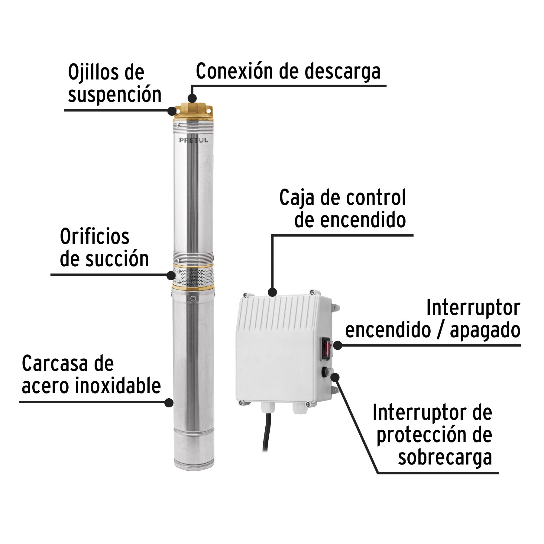 Bomba sumergible tipo bala uso agricola PRETUL 1-1/2 HP