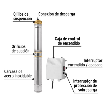 Bomba sumergible tipo bala uso agricola PRETUL 1-1/2 HP