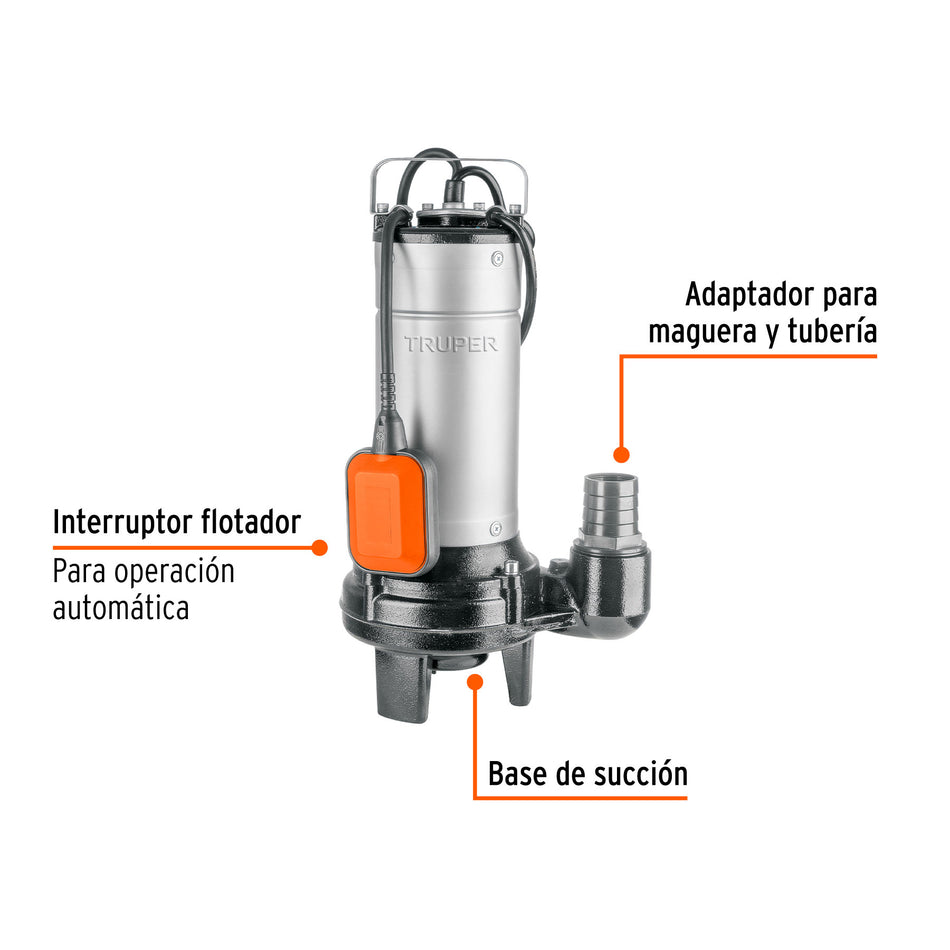 Bomba sumergible acero inox./hierro a.sucia1-1/2HP TRUPER