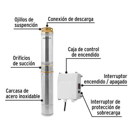 Bomba sumergible tipo bala uso agricola PRETUL 1 HP