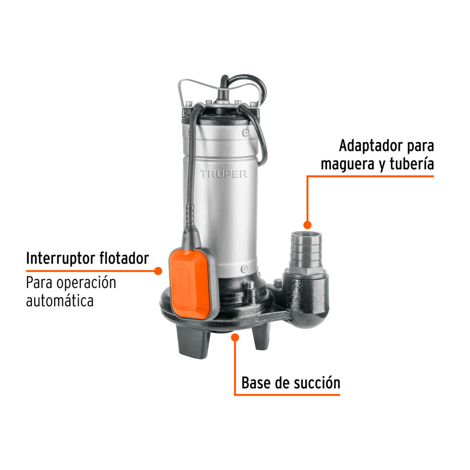 Bomba sumergible 1 HP acero inox/hierro para agua sucia