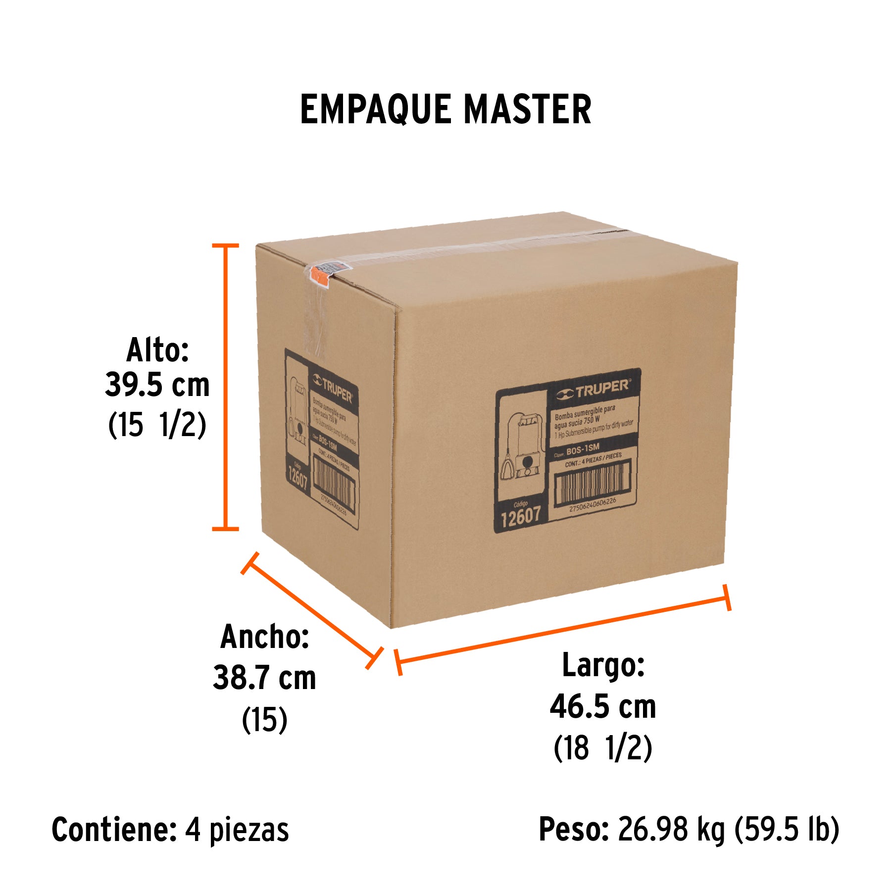 Bomba sumergible acero inoxidable agua sucia 1 HP TRUPER