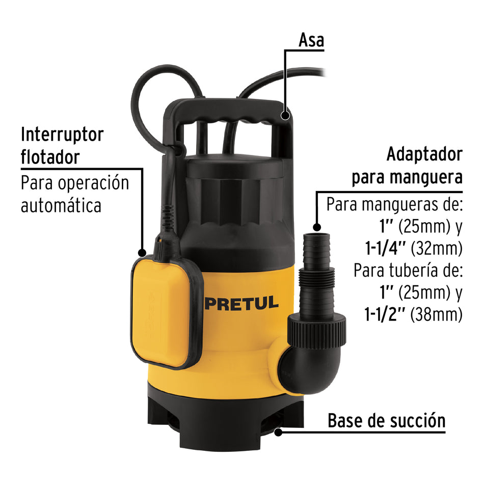 Bomba sumergible plastica para agua sucia PRETUL 1 HP