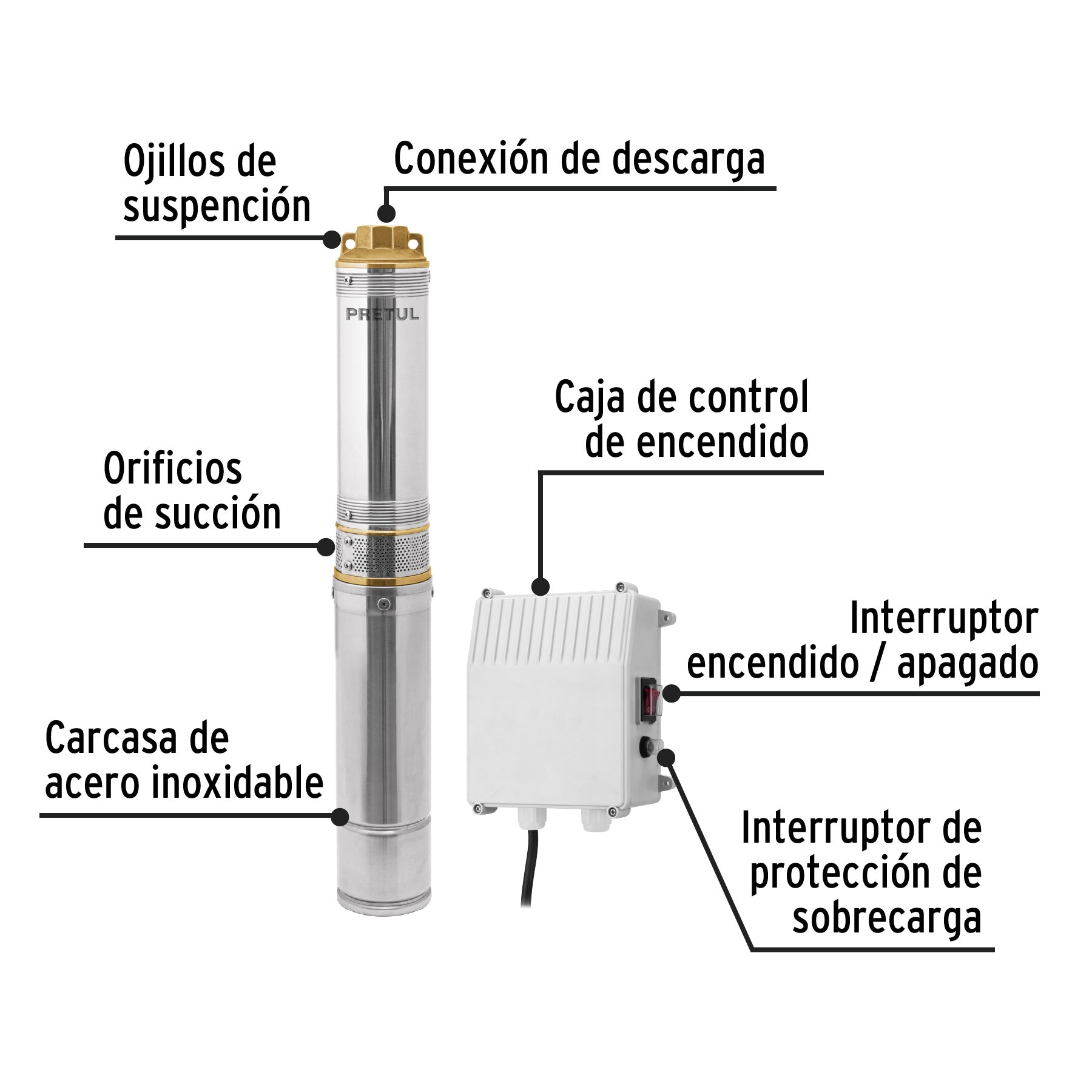 Bomba sumergible tipo bala uso agricola PRETUL 3/4 HP