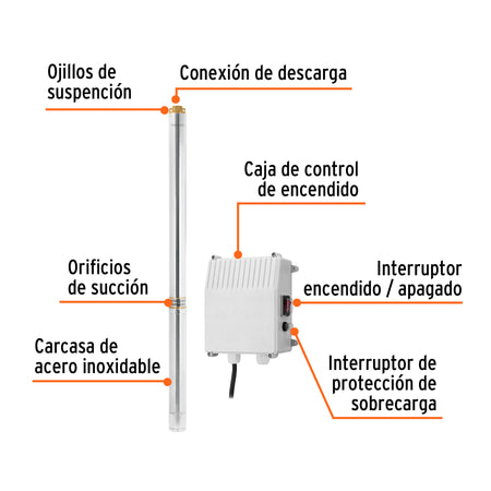 Bomba sumergible tipo bala, 5-1/2HP, agrícola, 220V, TRUPER