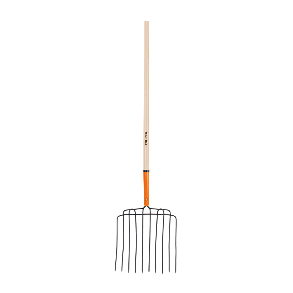 Bieldo para estiércol, 10 dientes, mango 48', cabeza soldada