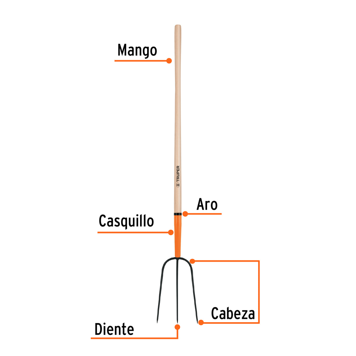 Bieldo para paja, 3 dientes, mango largo 48', TRUPER
