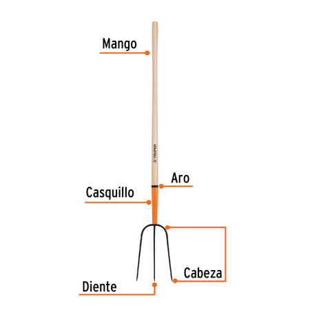 Bieldo para paja, 3 dientes, mango largo 48', TRUPER