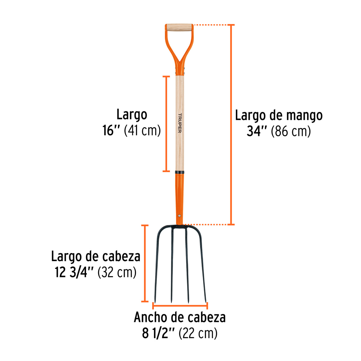 Bieldo para paja, 4 dientes, mango 34', puño 'Y', TRUPER