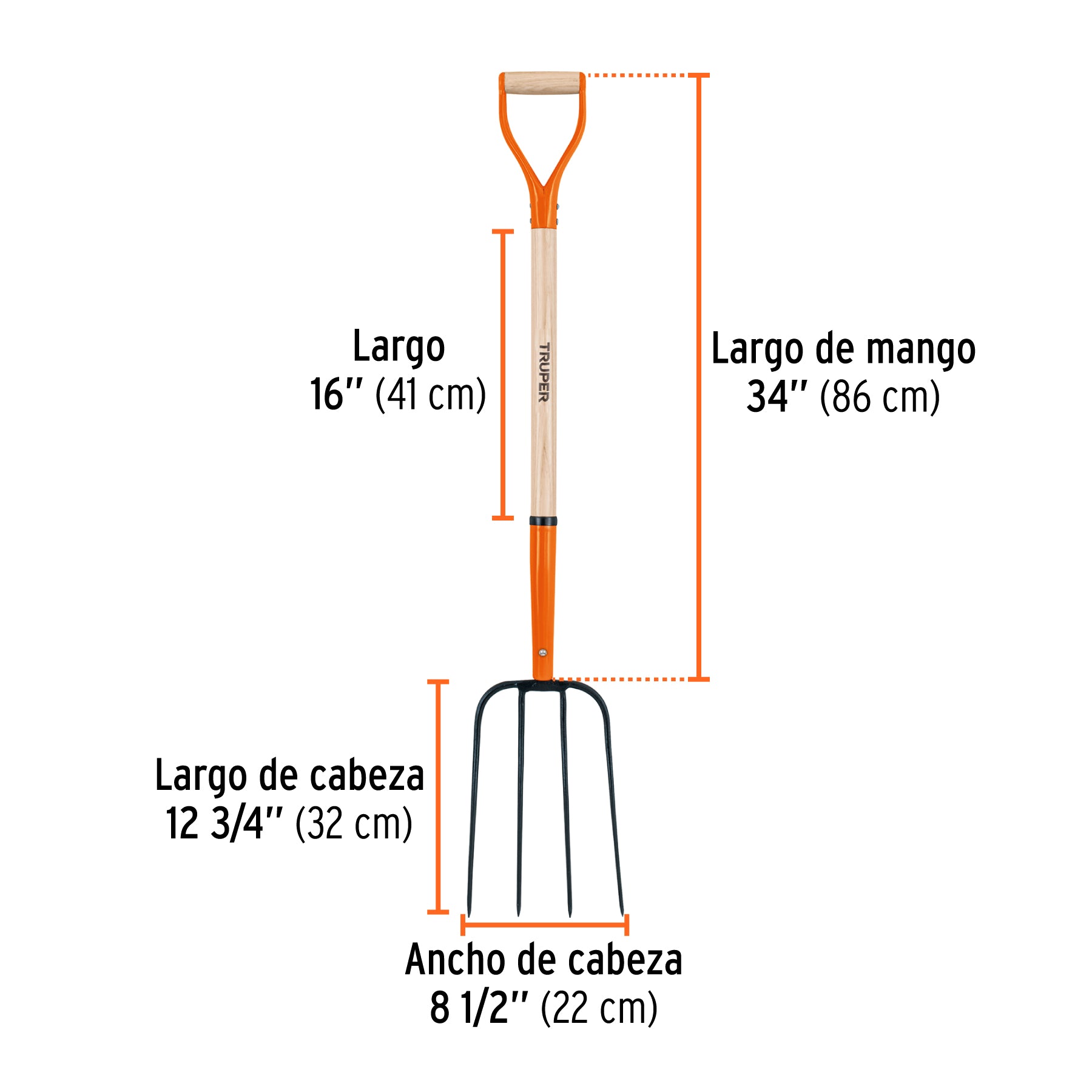 Bieldo para paja, 4 dientes, mango 34', puño 'Y', TRUPER