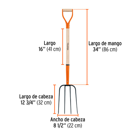Bieldo para paja, 4 dientes, mango 34', puño 'Y', TRUPER