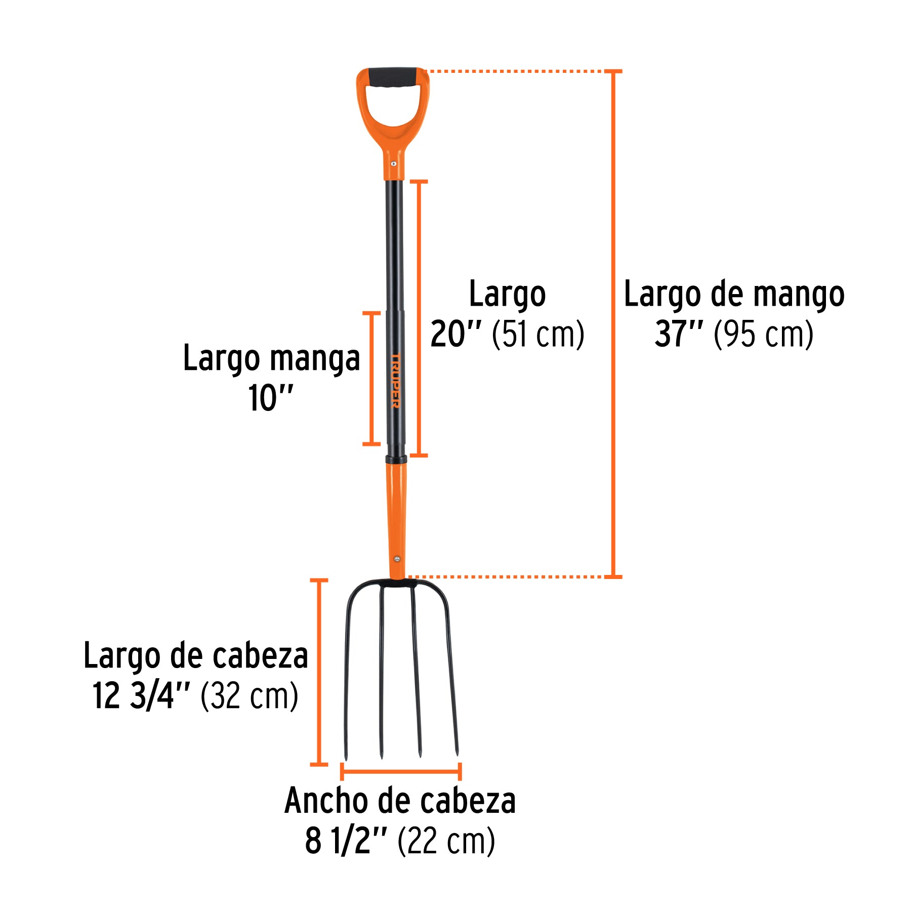 Bieldo para paja, 4 dientes, mgo de acero 37',puño'Y' TRUPER
