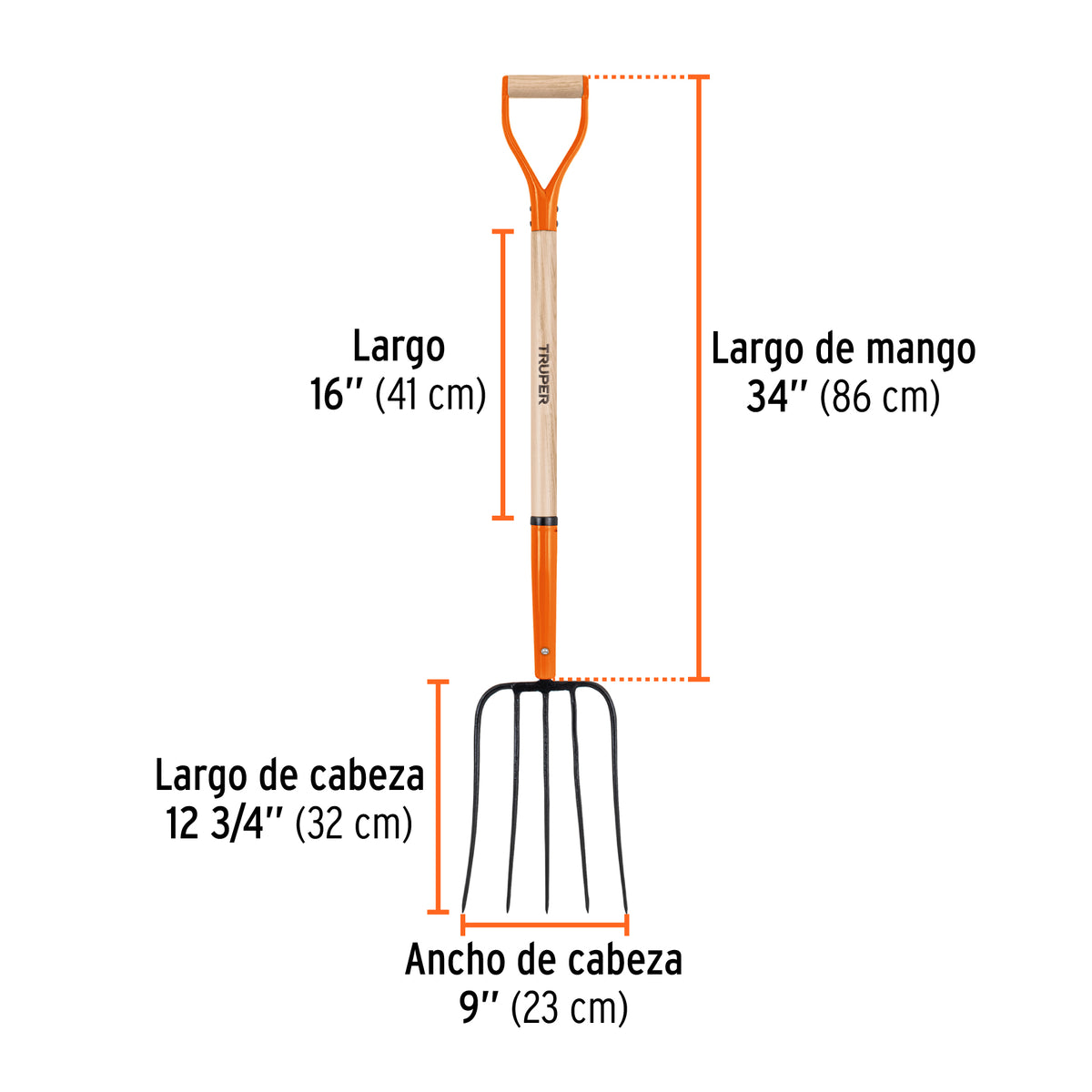 Bieldo para paja, 5 dientes, mango 34', puño 'Y', TRUPER