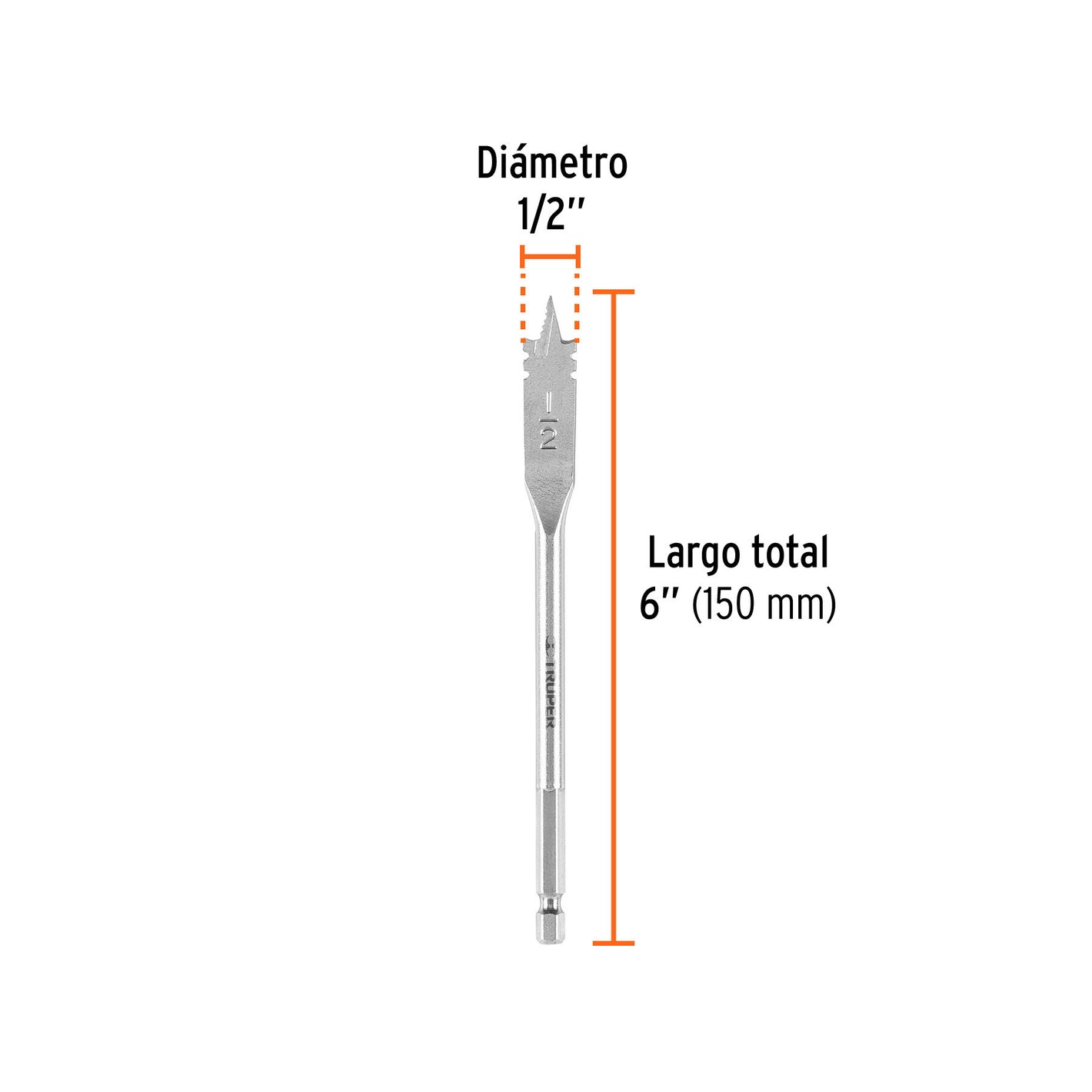 Broca plana de manita 1-1/2' para madera, Pretul 1/2'
