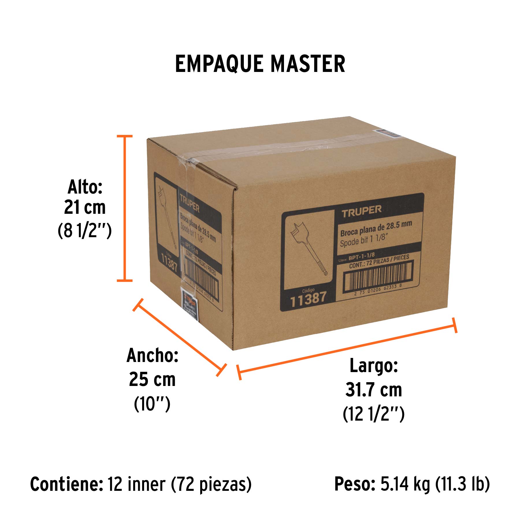 Broca plana de manita para madera Truper 1-1/8"