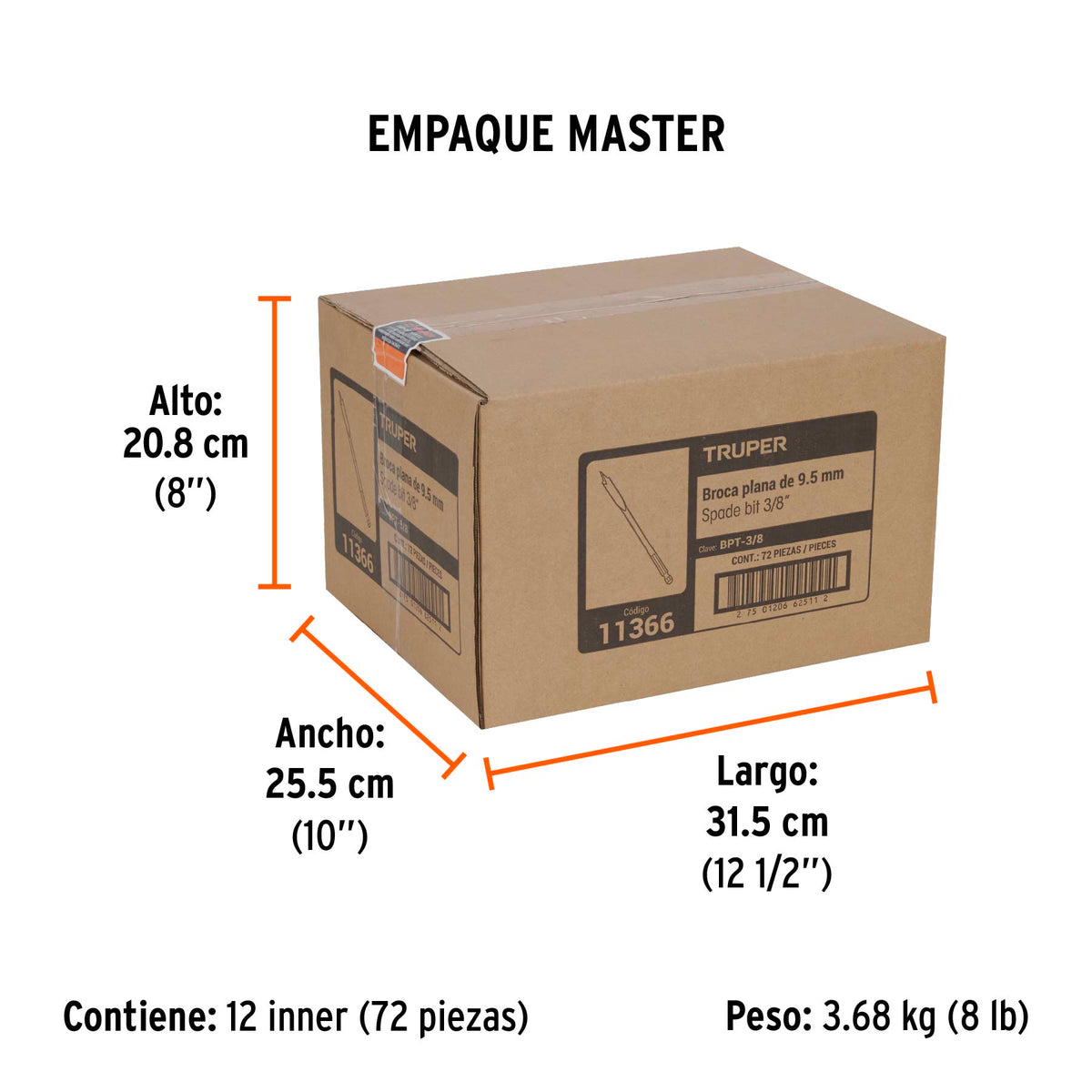 Broca plana de manita para madera Truper 3/8"