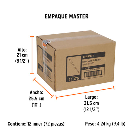 Broca plana de manita para madera Truper 5/8"