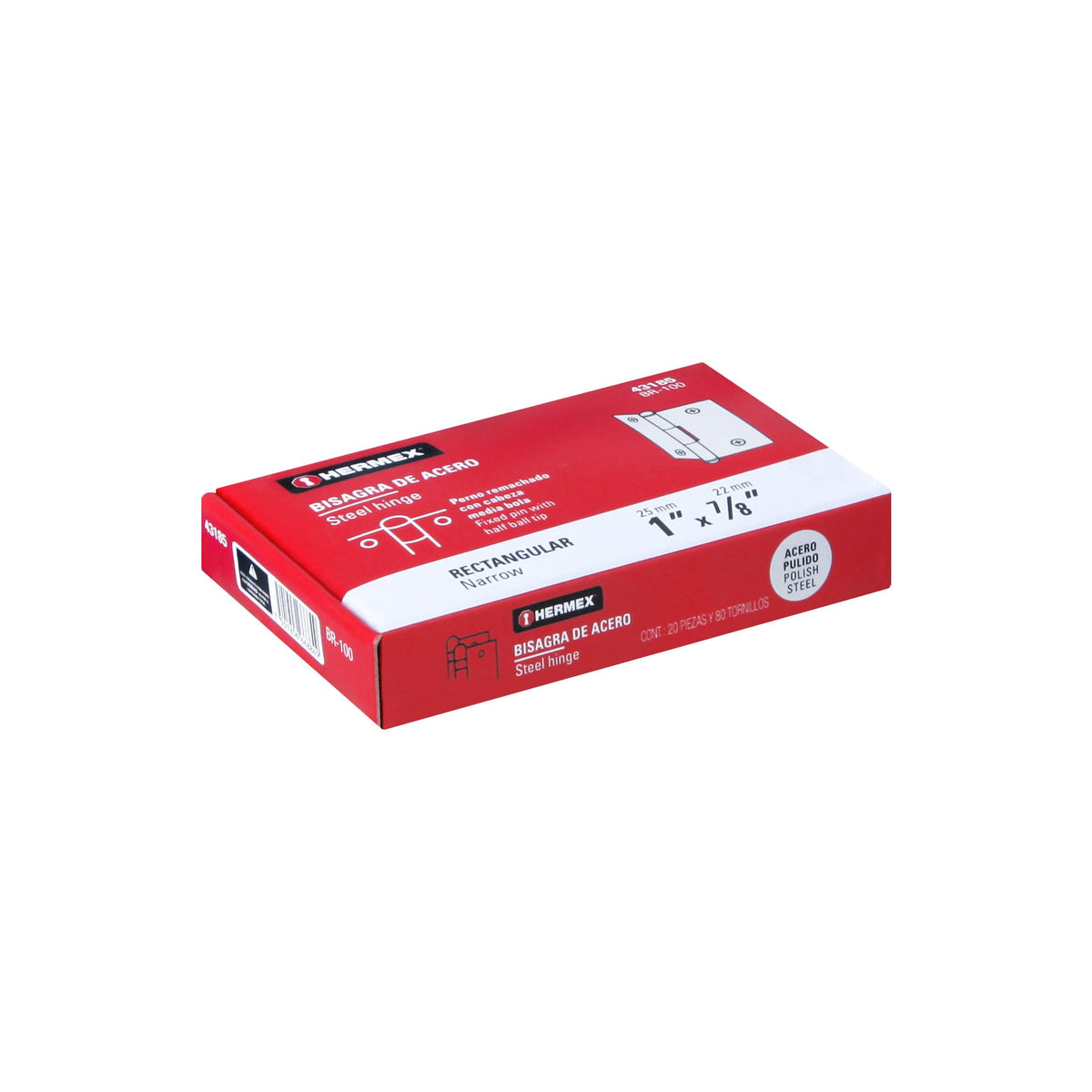 Bisagra rectangular 1' acero pulido, HERMEX 1'