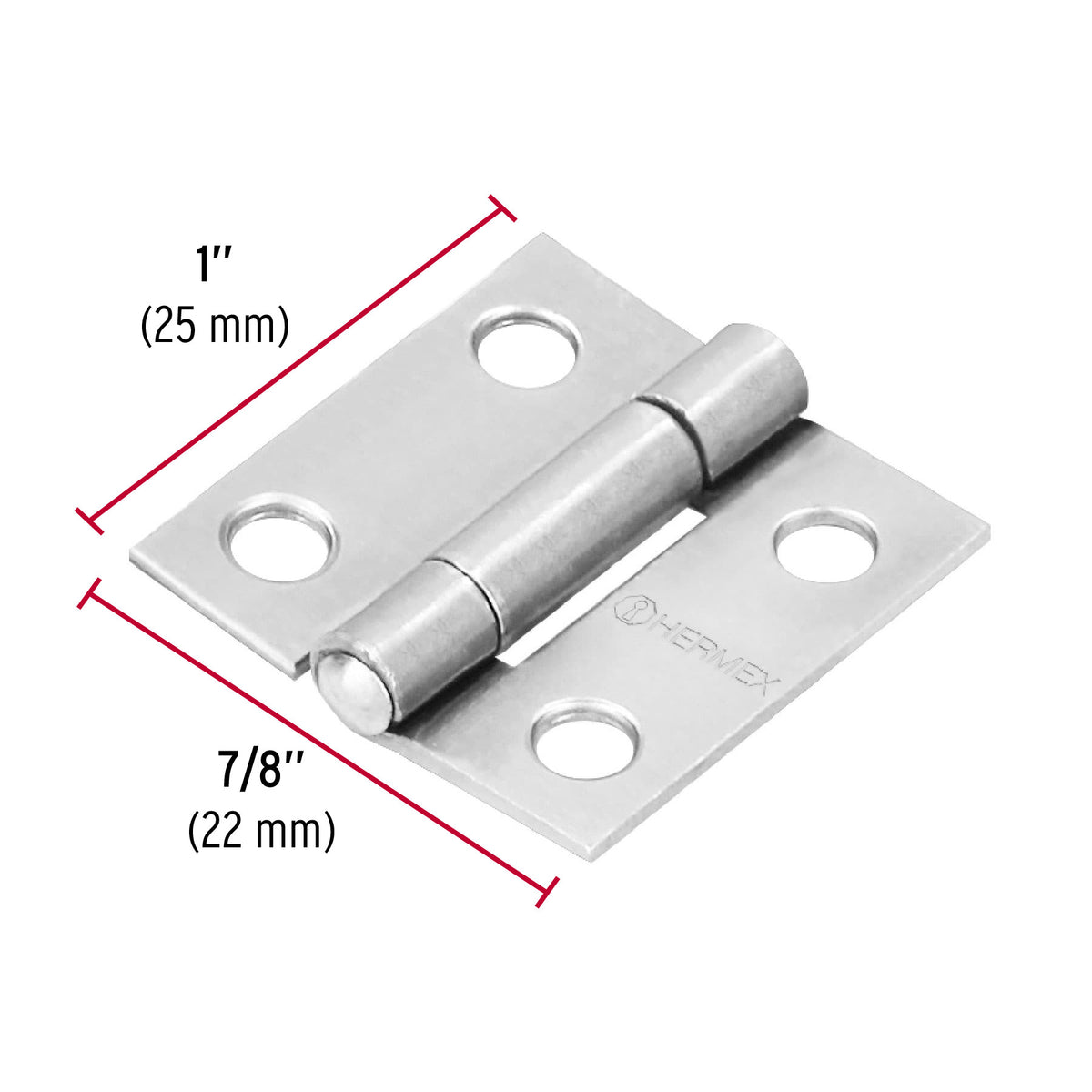 Bisagra rectangular 1' acero pulido, HERMEX 1'