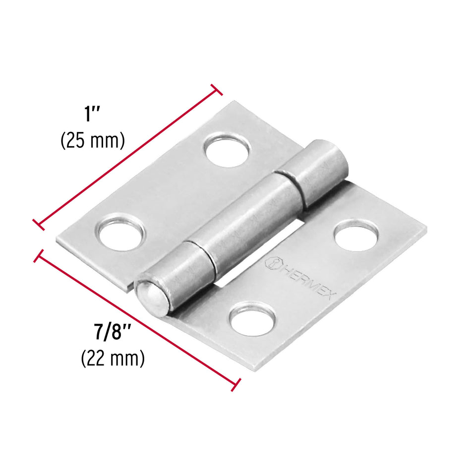 Bisagra rectangular 1' acero pulido, HERMEX 1'