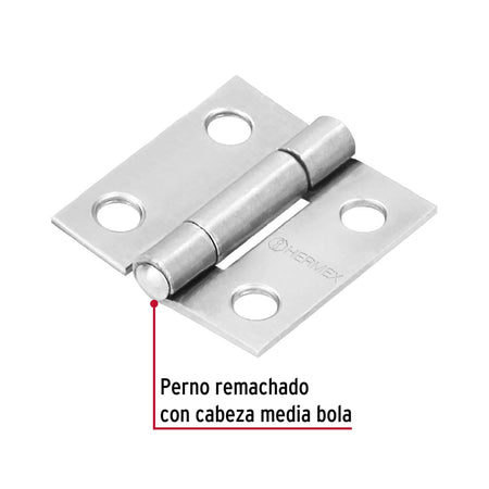 Bisagra rectangular 1' acero pulido, HERMEX 1'