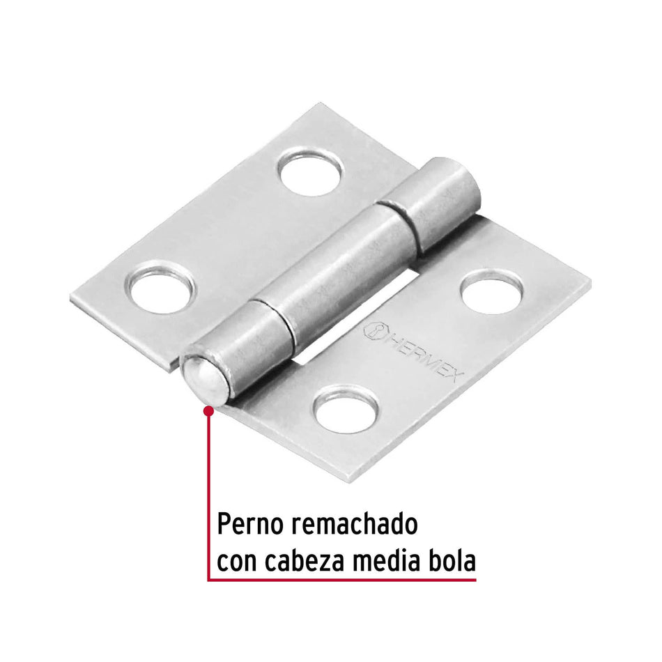 Bisagra rectangular 1' acero pulido, HERMEX 1'