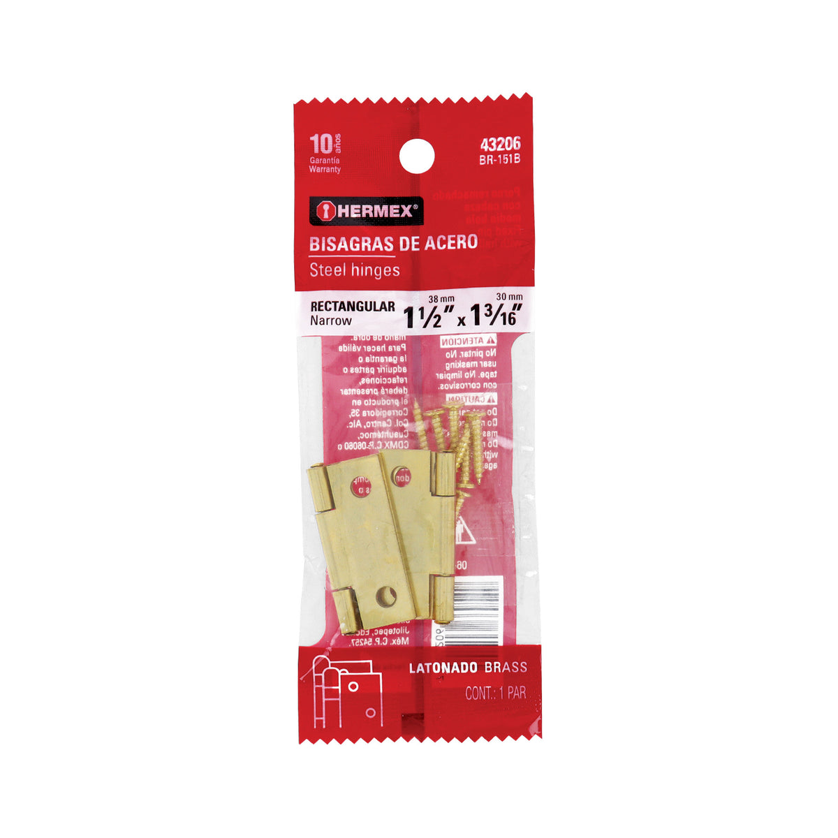 Bolsa con 2 bisagras rectangulares acero latonado 1-1/2"