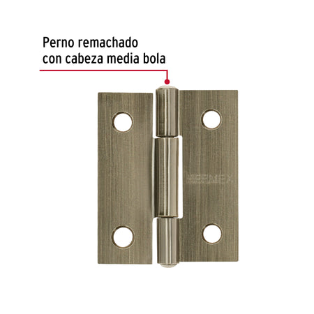 Bisagra rectangular 1-1/2' latón antiguo, HERMEX