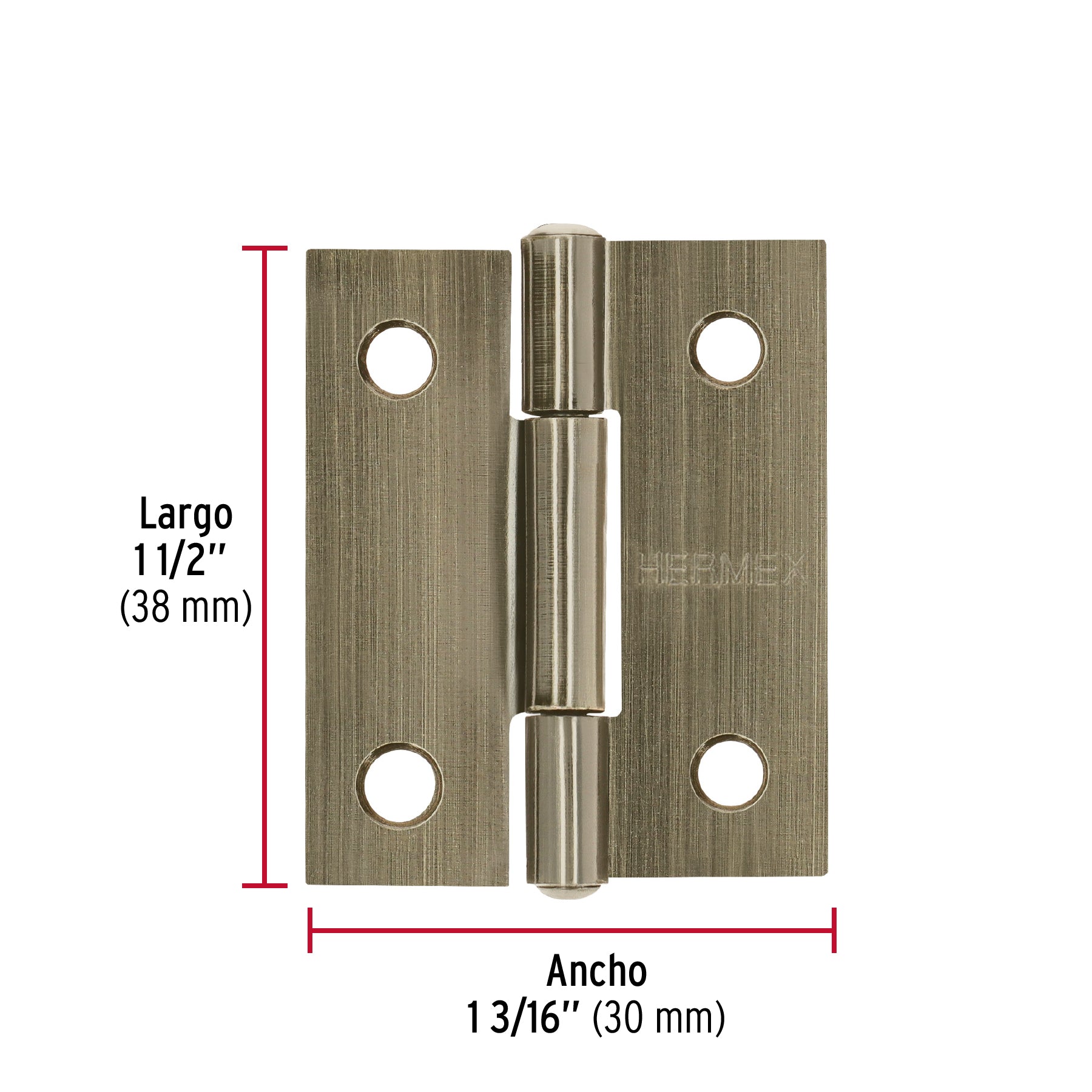 Bisagra rectangular 1-1/2' latón antiguo, HERMEX