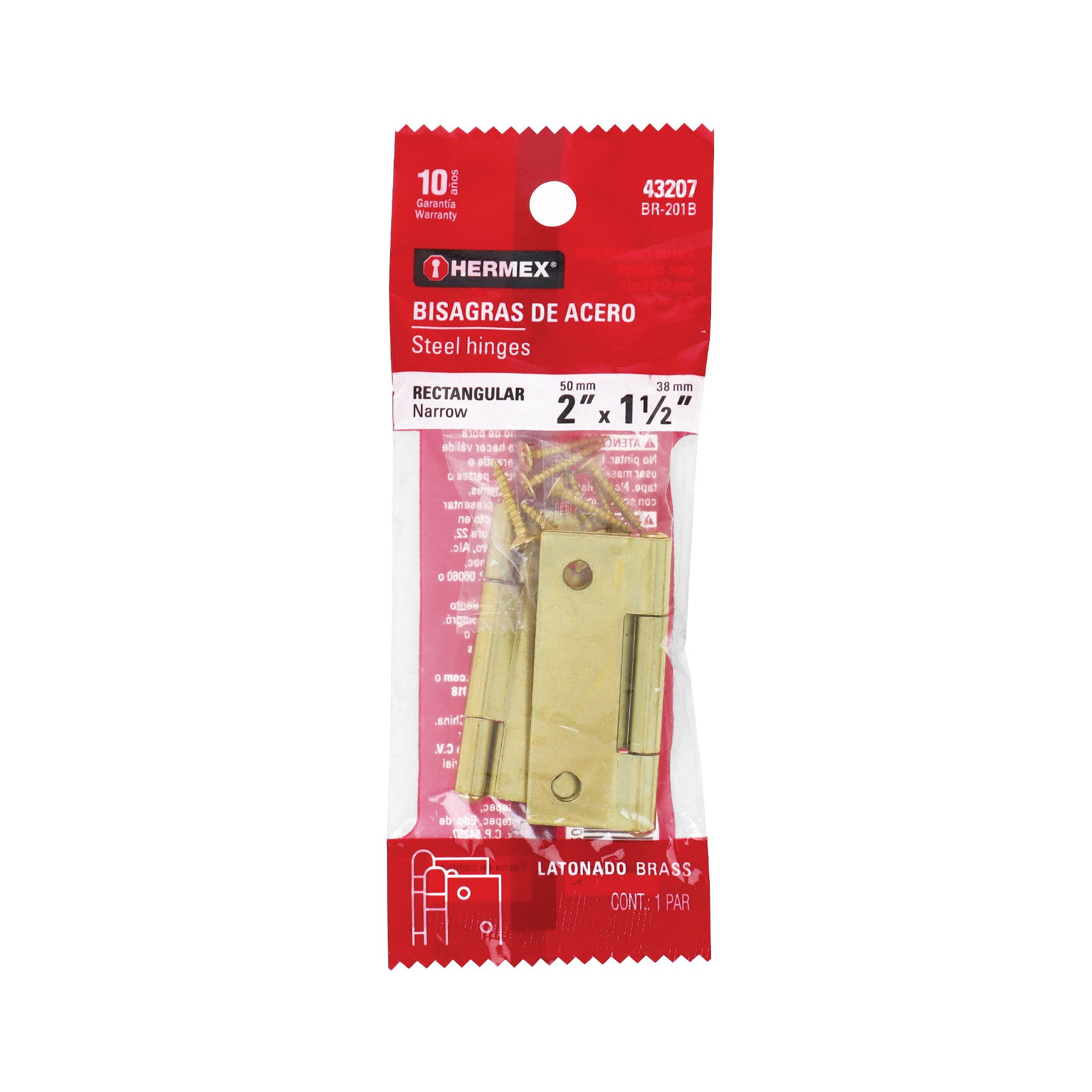 Bolsa con 2 bisagras rectangulares acero latonado 2"