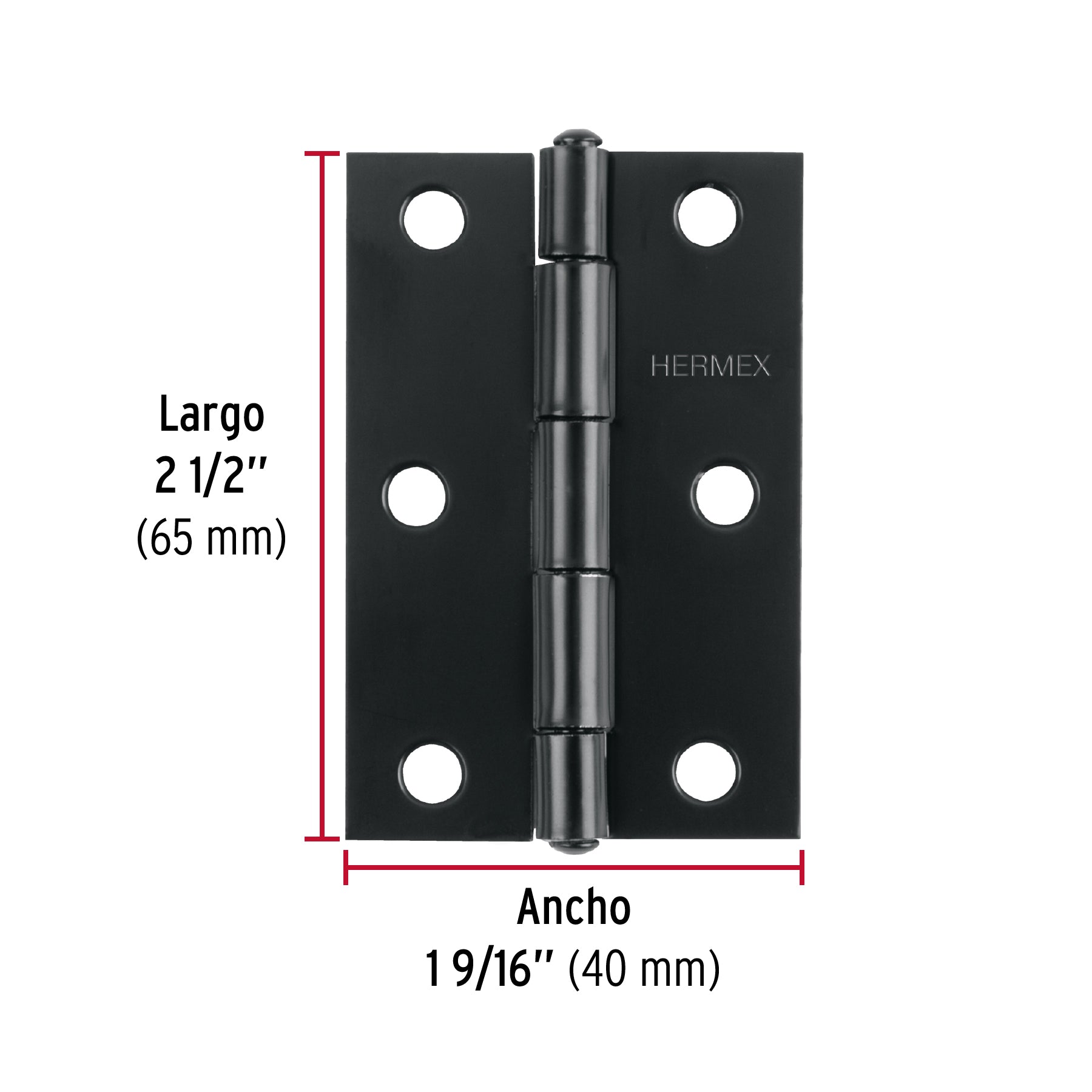 Bisagra rectangular 2-1/2' negra, HERMEX