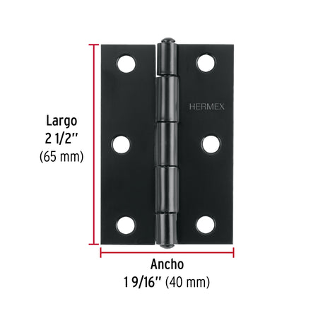 Bisagra rectangular 2-1/2' negra, HERMEX