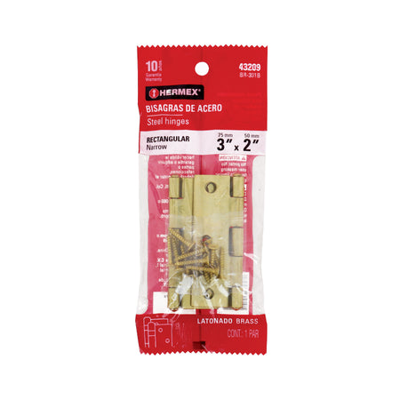 Bolsa con 2 bisagras rectangulares acero latonado 3"