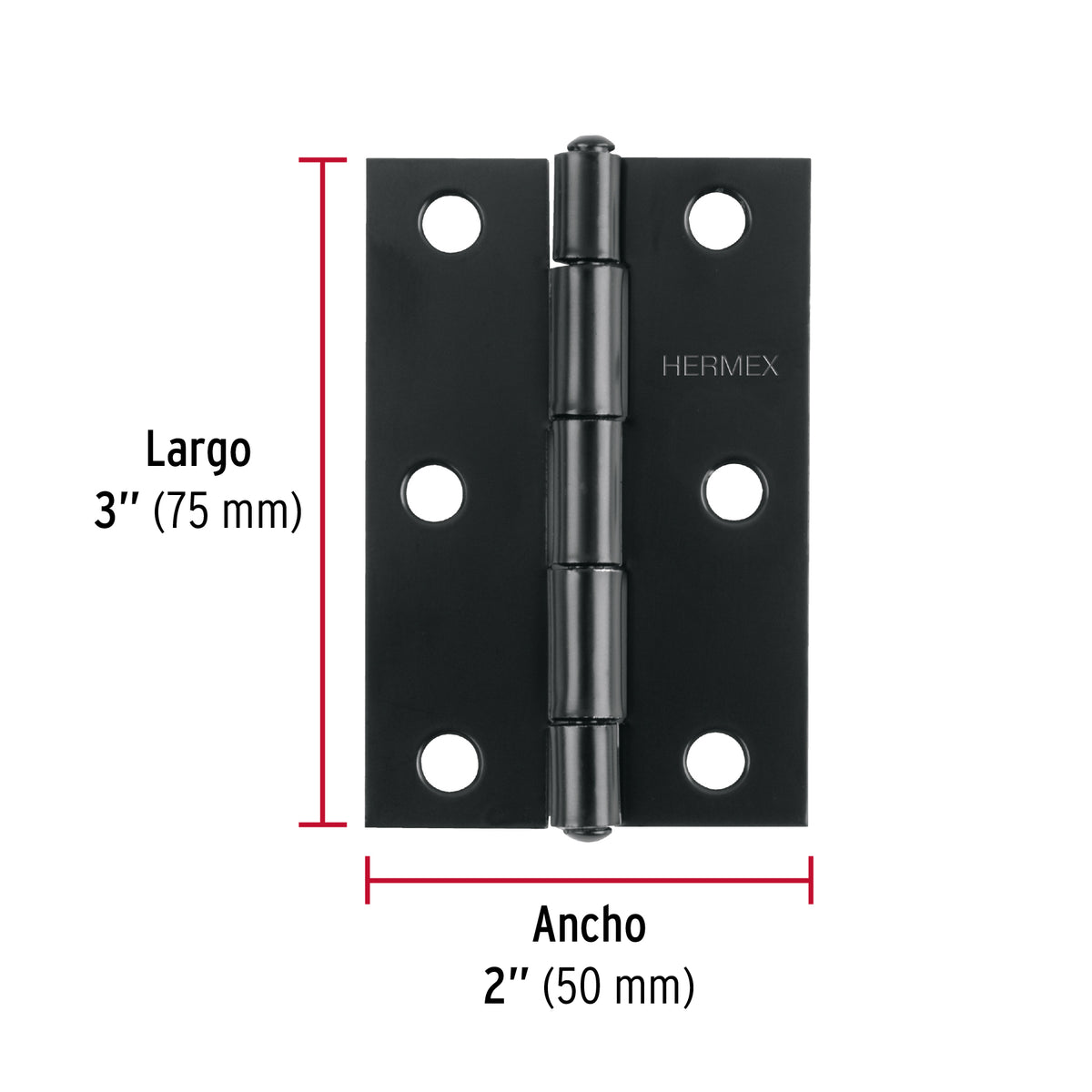 Bisagra rectangular 3' negra, HERMEX