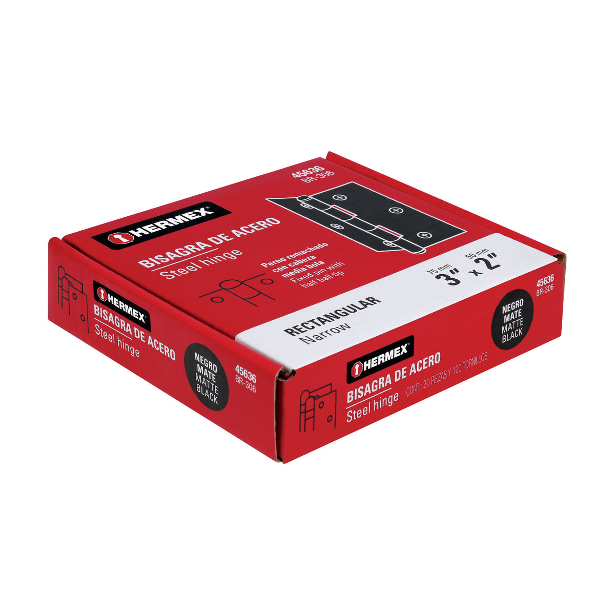 Bisagra rectangular 3' negra, HERMEX