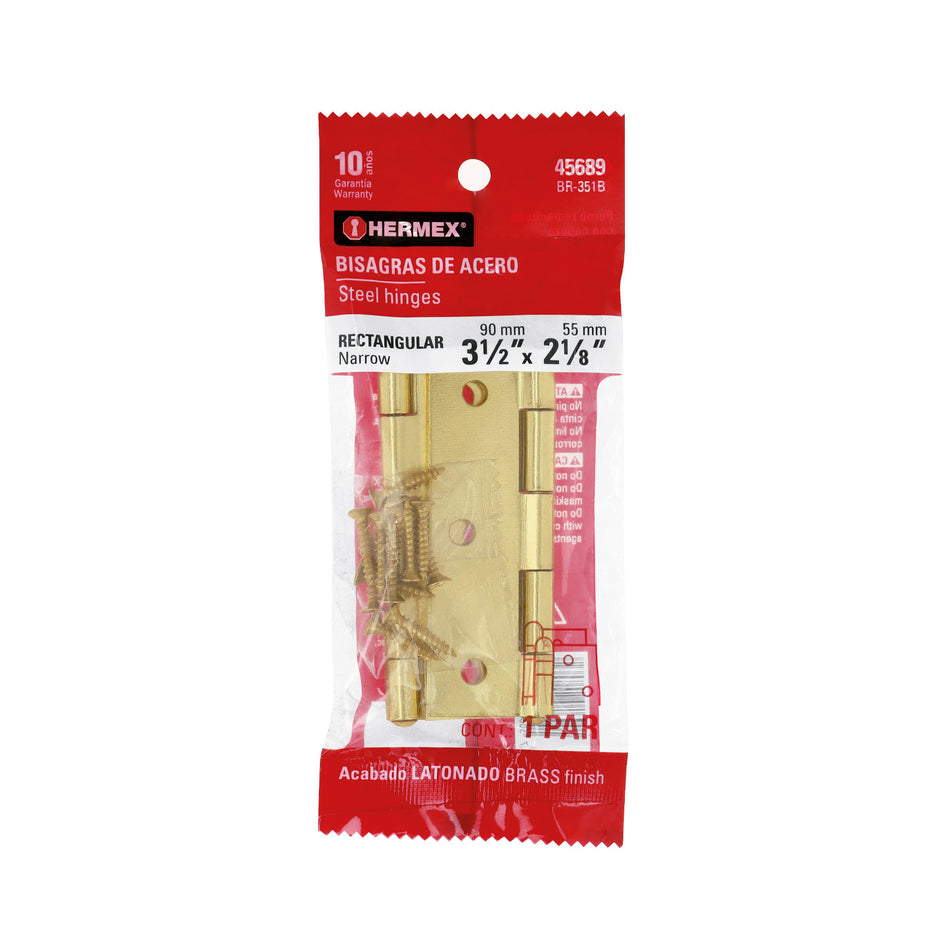 Bolsa con 2 bisagras rectangulares acero latonado 3-1/2"