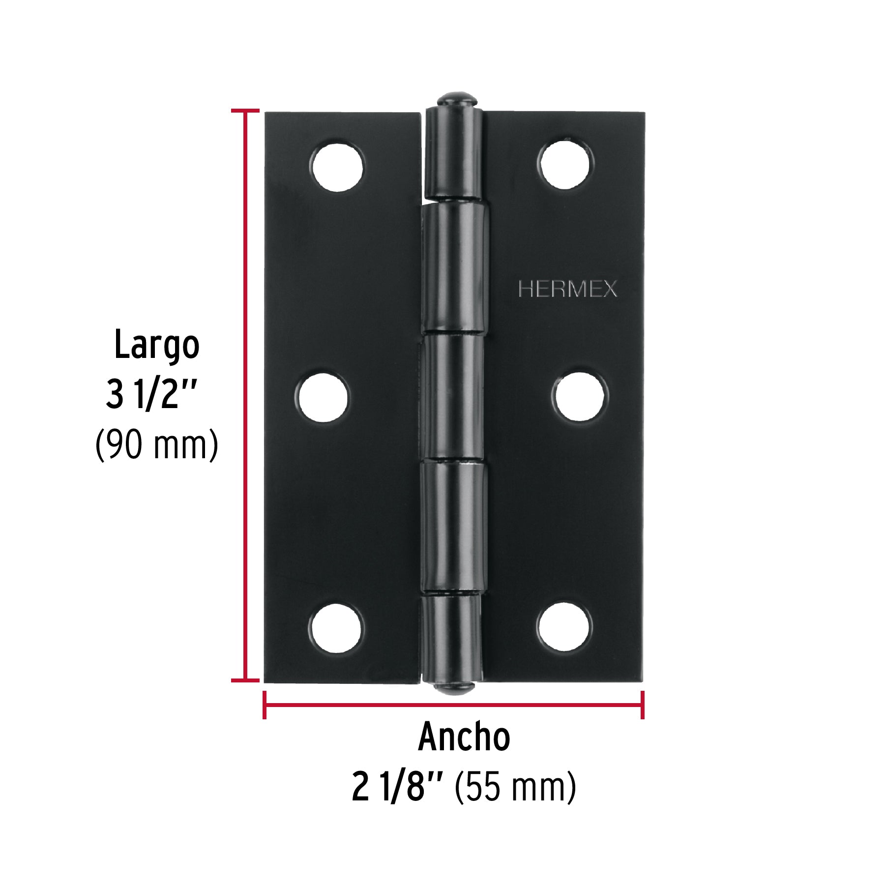 Bisagra rectangular 3-1/2' negra, HERMEX