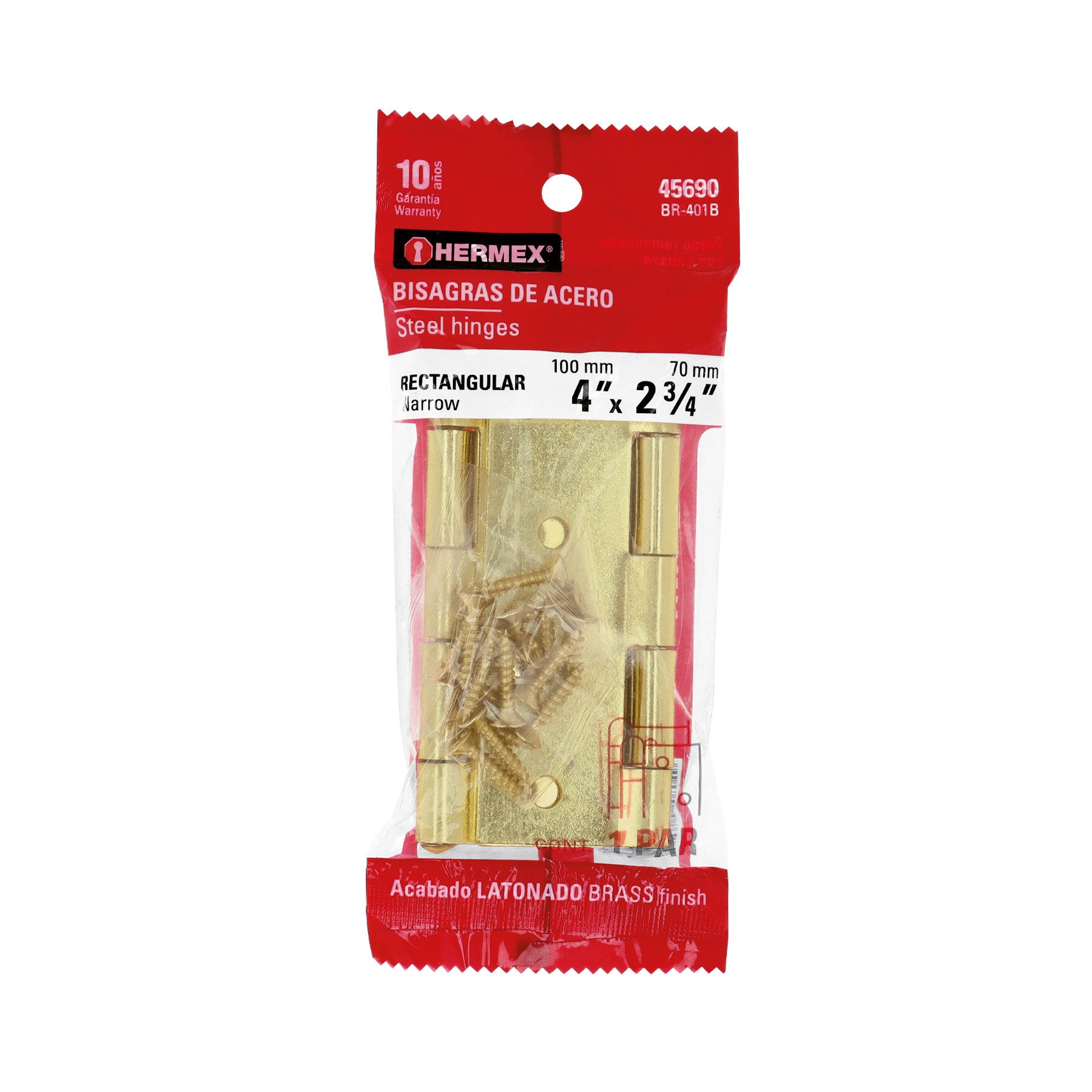 Bolsa con 2 bisagras rectangulares acero latonado 4"