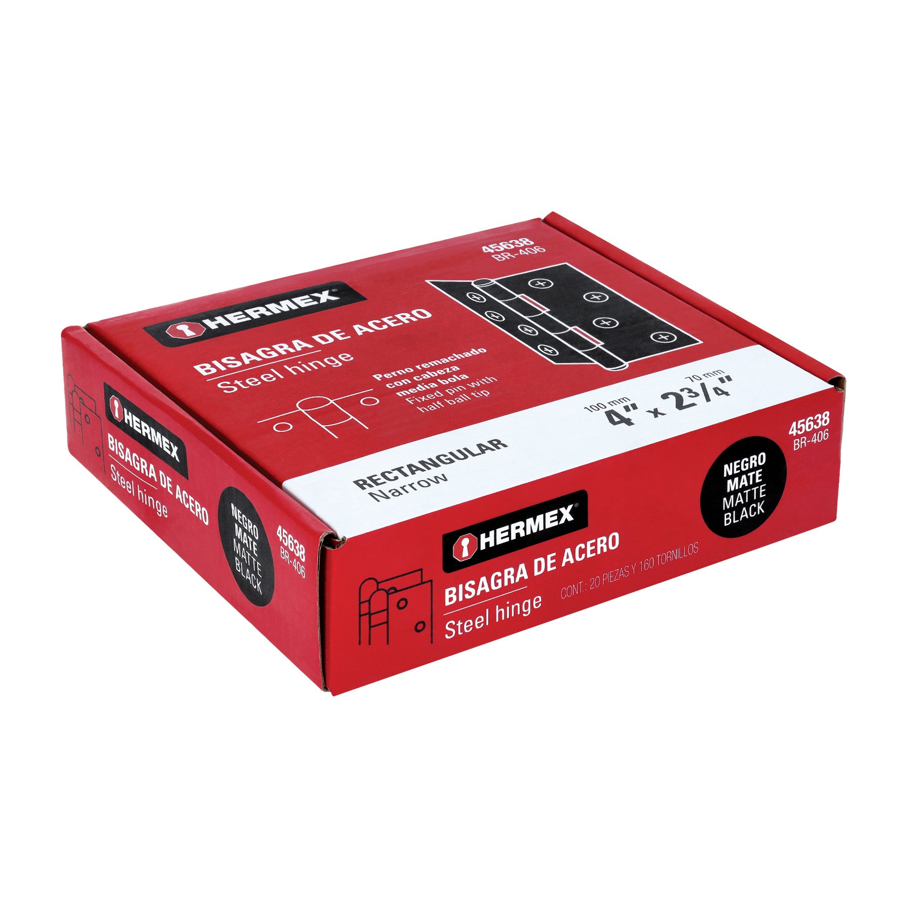 Bisagra rectangular 4' negra, HERMEX