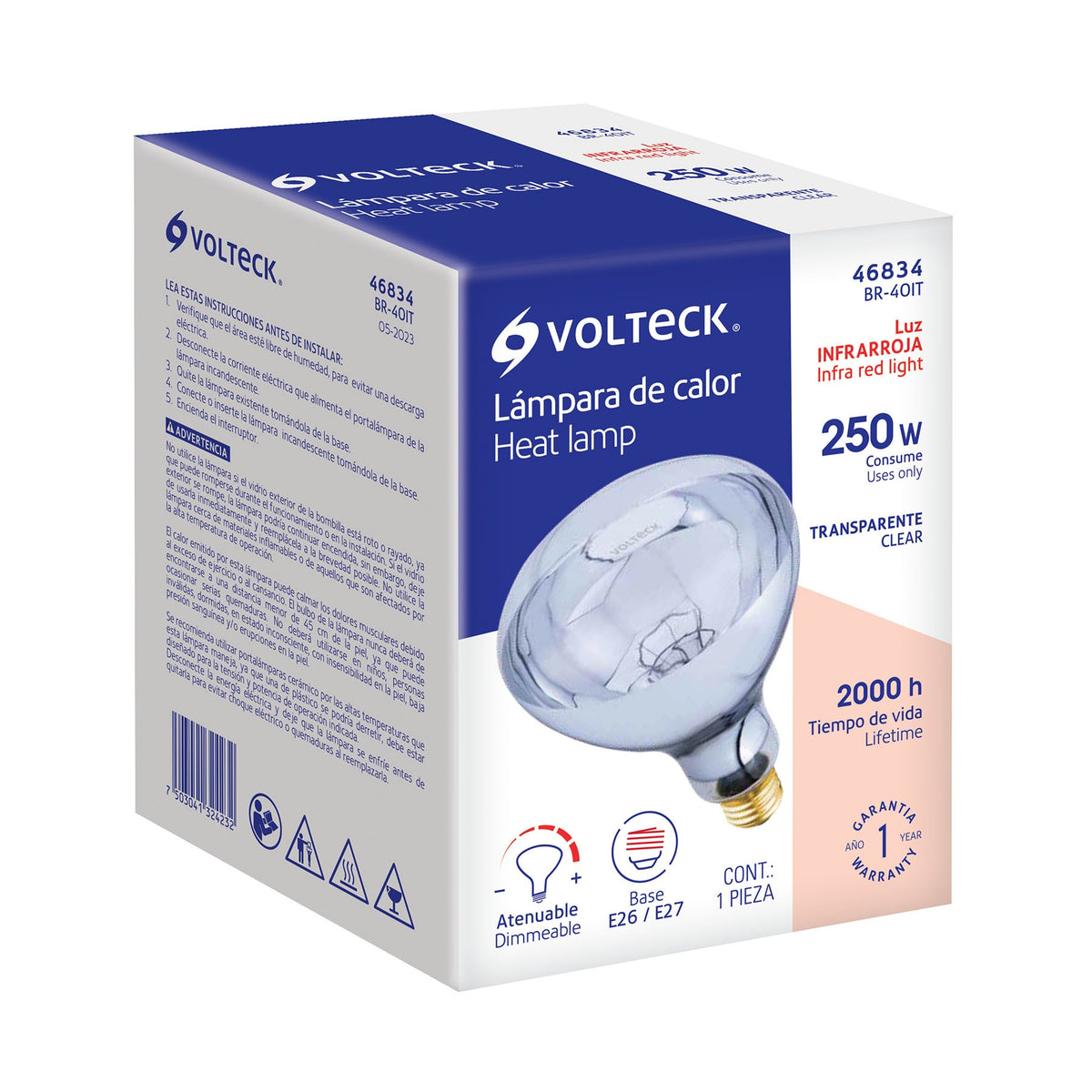 Lampara incandescente de calor BR40 250 Watts transparente