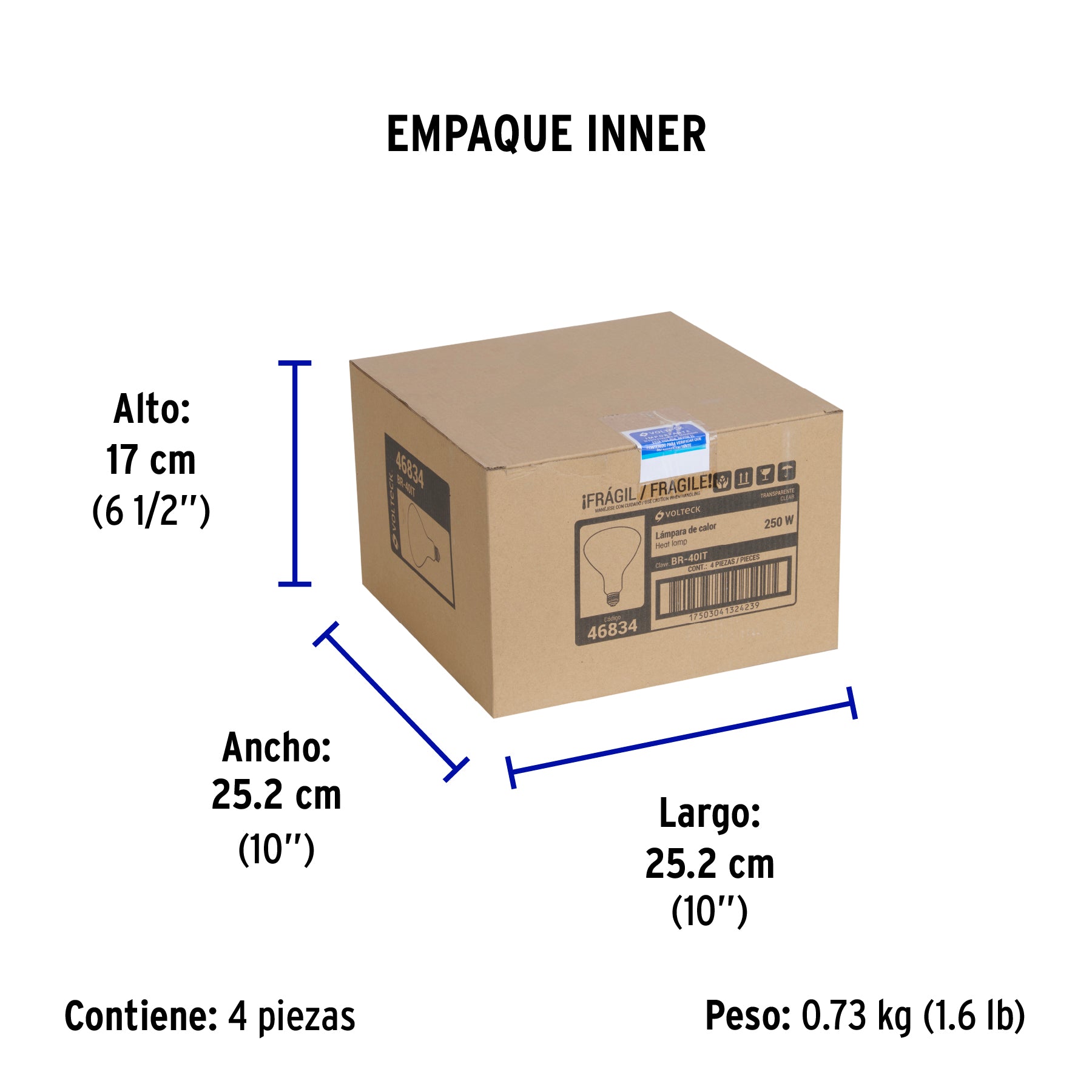 Lampara incandescente de calor BR40 250 Watts transparente