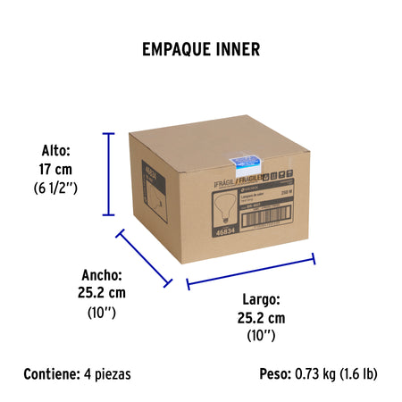 Lampara incandescente de calor BR40 250 Watts transparente