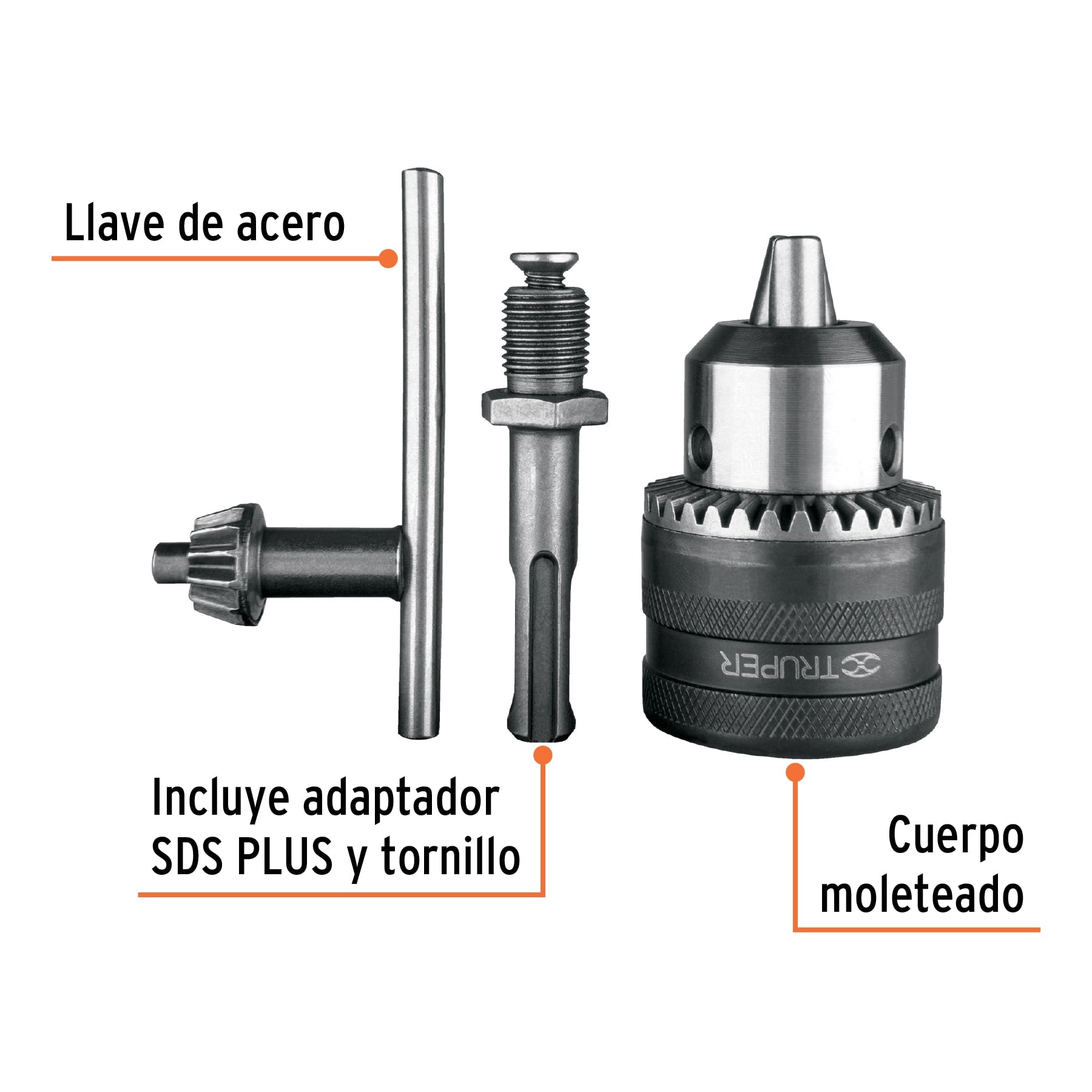 Broquero 1/2" con llave y adaptador SDS Plus TRUPER