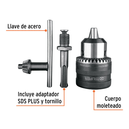 Broquero 1/2" con llave y adaptador SDS Plus TRUPER